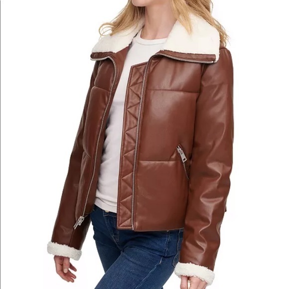 NWT Levi’s Breanna Puffer Brown Sherpa Lined Faux Leather - Picture 5 of 10